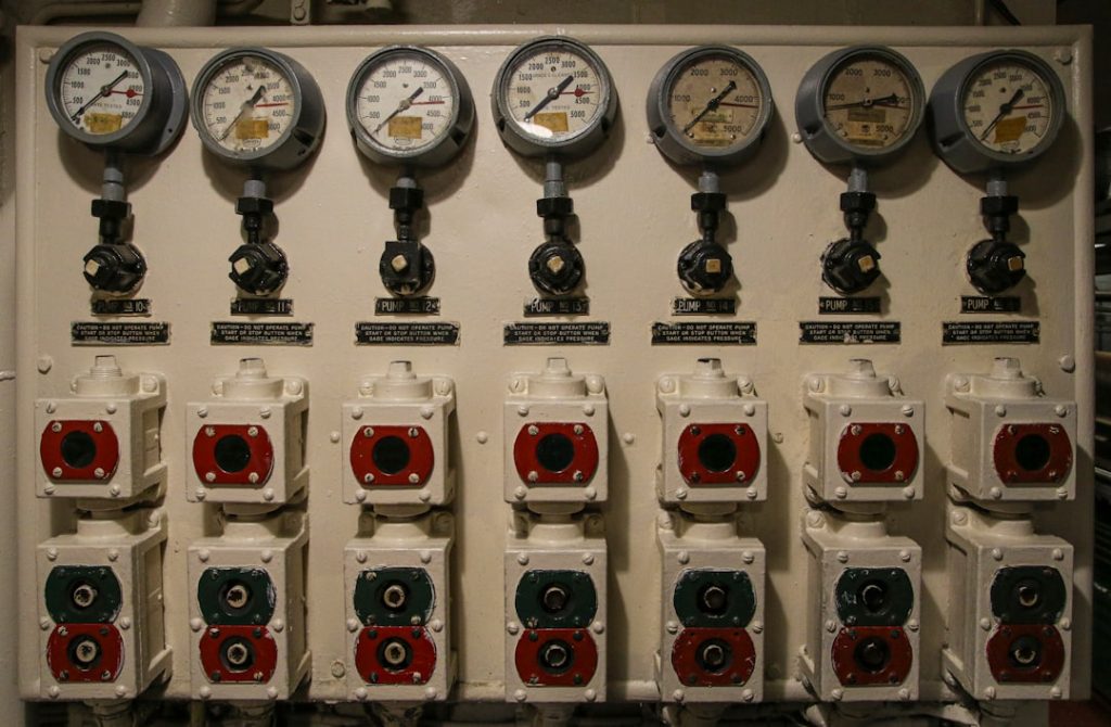 Curious gauges and plugs on the USS Yorktown in Charleston Harbor. Sophisticated technology for 1943.